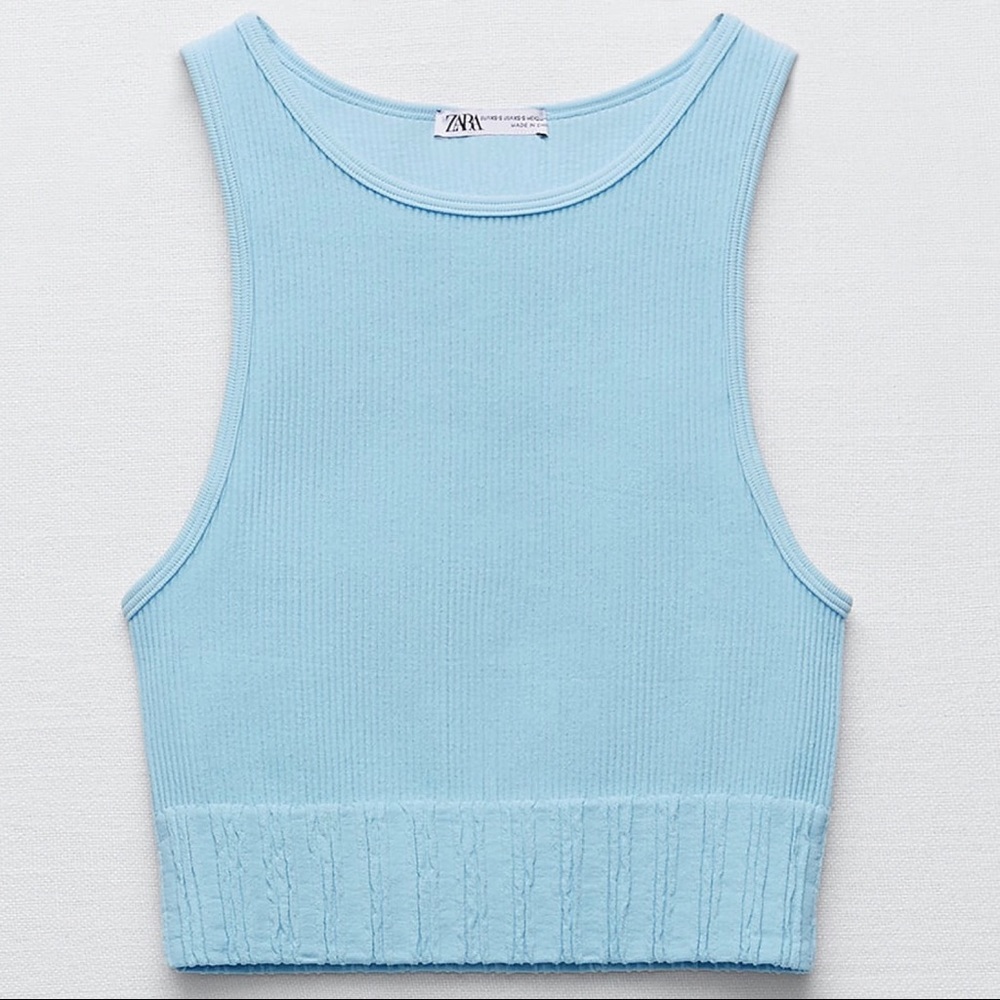NEW ZARA BLUE RIBBED SEAMLESS CROP TOP - Picture 7 of 8